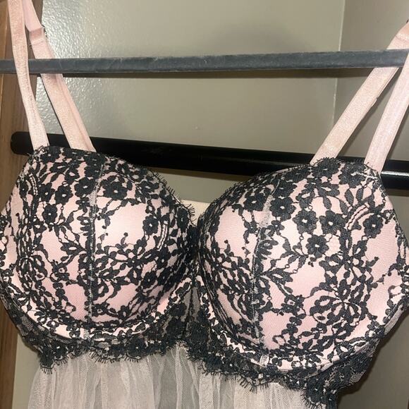 Victoria's Secret Pink Tulle Dress Push-up Babydoll Nightie Lingerie Size 36D - Picture 2 of 4